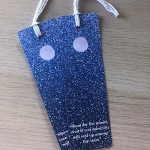 Set of 2: Shoot for the Moon bookmarks, book accessory, starry night, moon and stars bookmark, gift under 20 dollars, reading is great image 1