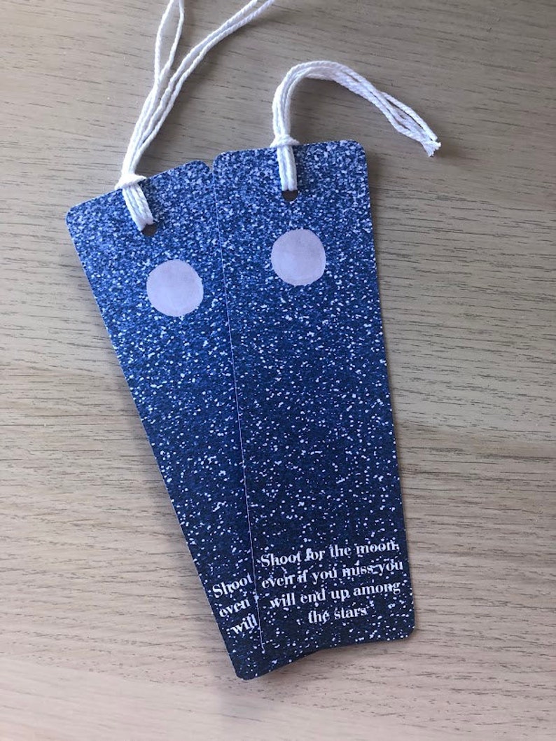 Set of 2: Shoot for the Moon bookmarks, book accessory, starry night, moon and stars bookmark, gift under 20 dollars, reading is great image 1