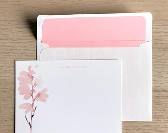 Dusty pink floral personalised note cards  - white envelopes lined in pink, grey or black - Set of 10 - Gifts for Women - Valentines Day