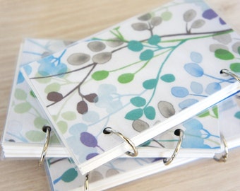 Mini Note Book / Watercolor Leaves / Floral pattern / Reversible Cover Ring Binder / leaves /  Blue leaf / Brown Leaf / Green Leaf