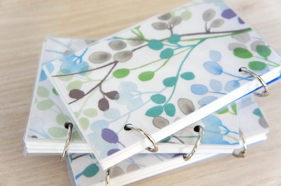 Mini Note Book / Watercolor Leaves / Floral pattern / Reversible Cover Ring Binder / leaves /  Blue leaf / Brown Leaf / Green Leaf