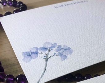 Blue Hydrangea Note Cards / Pale Blue flower / Floral Note card / Gifts for her/ Personalized / Set of 10 - NC 164