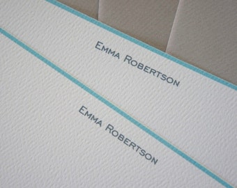NC4: Aqua Border Note Card, Personalised, Turquoise, Flat Notes, Gift Set, Set of 10 - Aqua / Dusty Pink / Taupe border options
