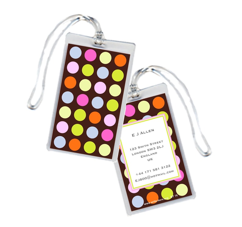 Personalized Luggage Tags Polka Dots Multicolor Brown Set of Etsy
