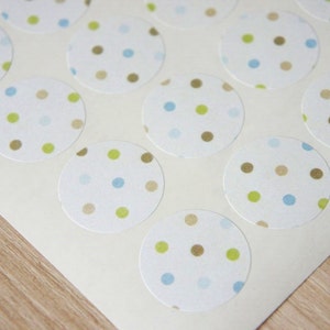 Polka dot labels 25mm round stickers envelope seals green, taupe and blue dots set of 70 stickers Wedding seals gift wrap image 2