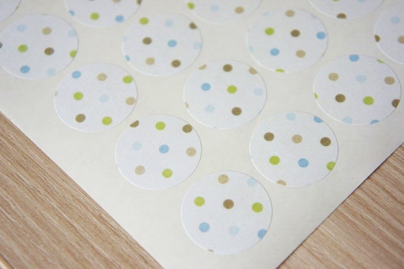 Polka dot labels 25mm round stickers envelope seals green, taupe and blue dots set of 70 stickers Wedding seals gift wrap image 2