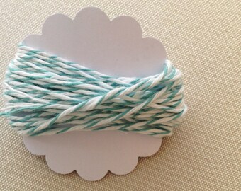 5m Teal Divine Twine - 5.4yds teal or pale aqua & white striped cotton string - gift wrapping supply - baked goods - goody bag