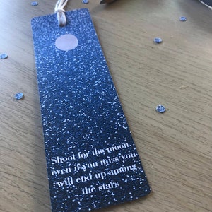 Set of 2: Shoot for the Moon bookmarks, book accessory, starry night, moon and stars bookmark, gift under 20 dollars, reading is great image 2