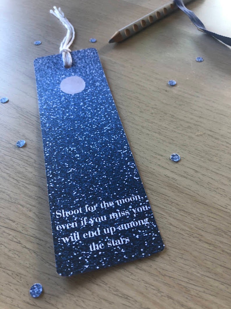 Set of 2: Shoot for the Moon bookmarks, book accessory, starry night, moon and stars bookmark, gift under 20 dollars, reading is great image 2