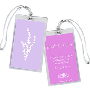 Personalized LuggageTags, Lavender, Mauve, Purple, Leaf Motif, Pink, Set of 2 image 2