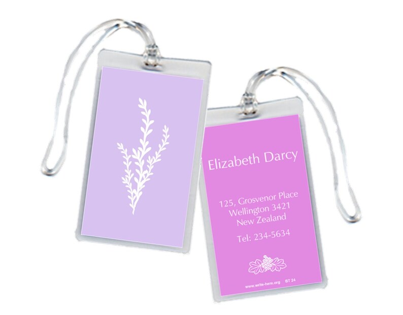 Personalized LuggageTags, Lavender, Mauve, Purple, Leaf Motif, Pink, Set of 2 image 2