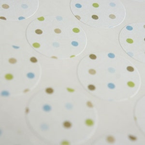 Polka dot labels 25mm round stickers envelope seals green, taupe and blue dots set of 70 stickers Wedding seals gift wrap image 1