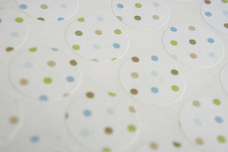 Polka dot labels 25mm round stickers envelope seals green, taupe and blue dots set of 70 stickers Wedding seals gift wrap image 1