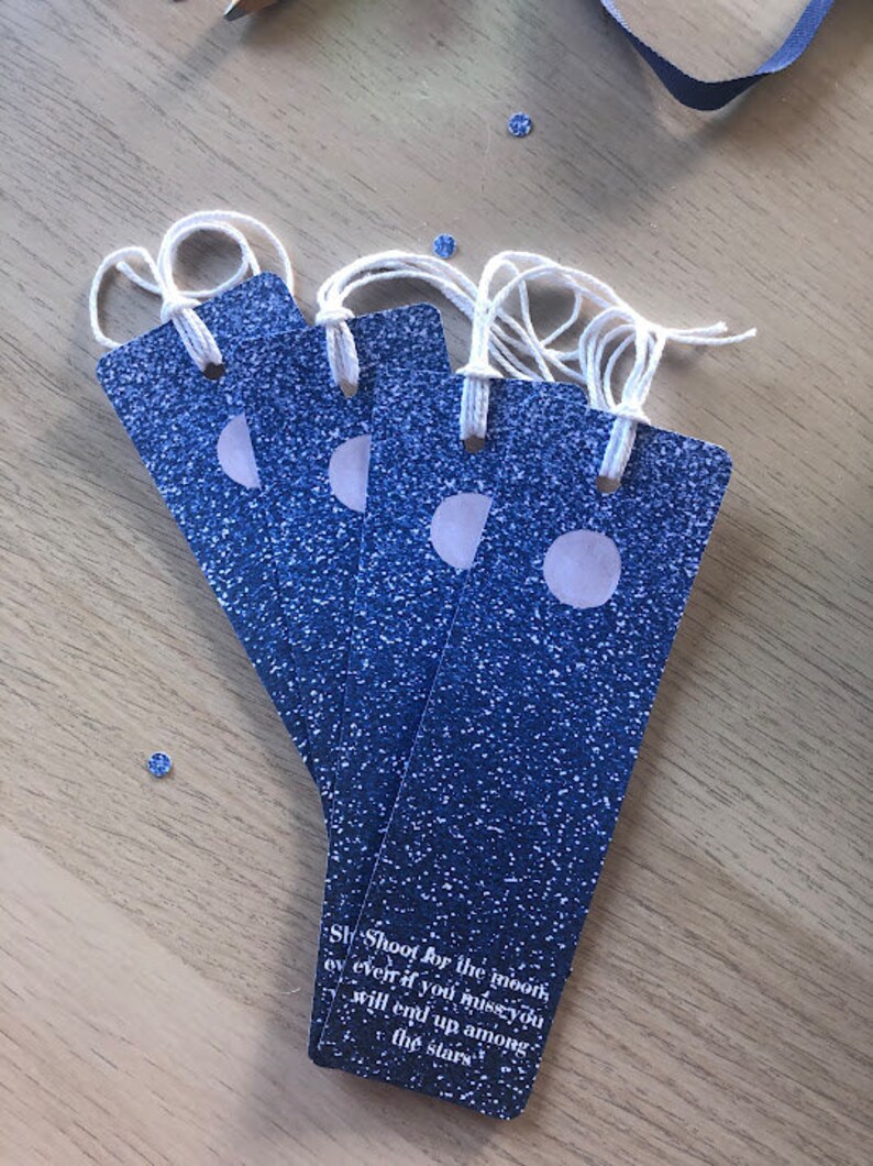 Set of 2: Shoot for the Moon bookmarks, book accessory, starry night, moon and stars bookmark, gift under 20 dollars, reading is great image 3