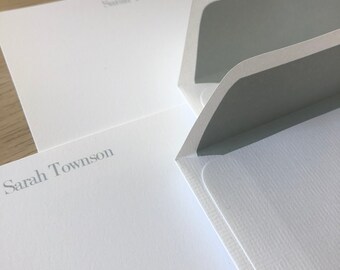 Dove Grey Personalized Note Cards with hand lined envelopes - Everyday stationery - Oyster Grey - Set of 10 - Stationery for men/women NC152