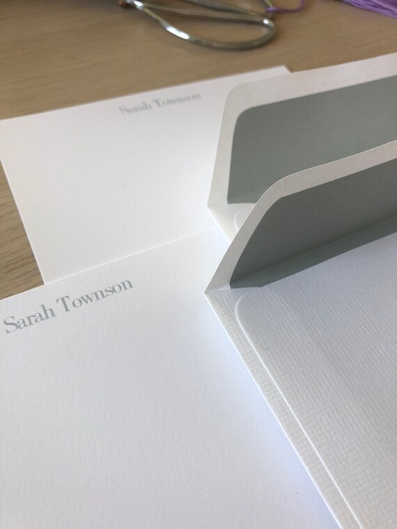 Dove Grey Personalized Note Cards with hand lined envelopes - Everyday stationery - Oyster Grey - Set of 10 - Stationery for men/women NC152