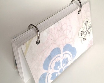 Mini Note Book / Cherry Blossom / Ring Binder notebook / Japanese / Pale Pink / Pale Blue / Floral Pattern/ Reversible Cover