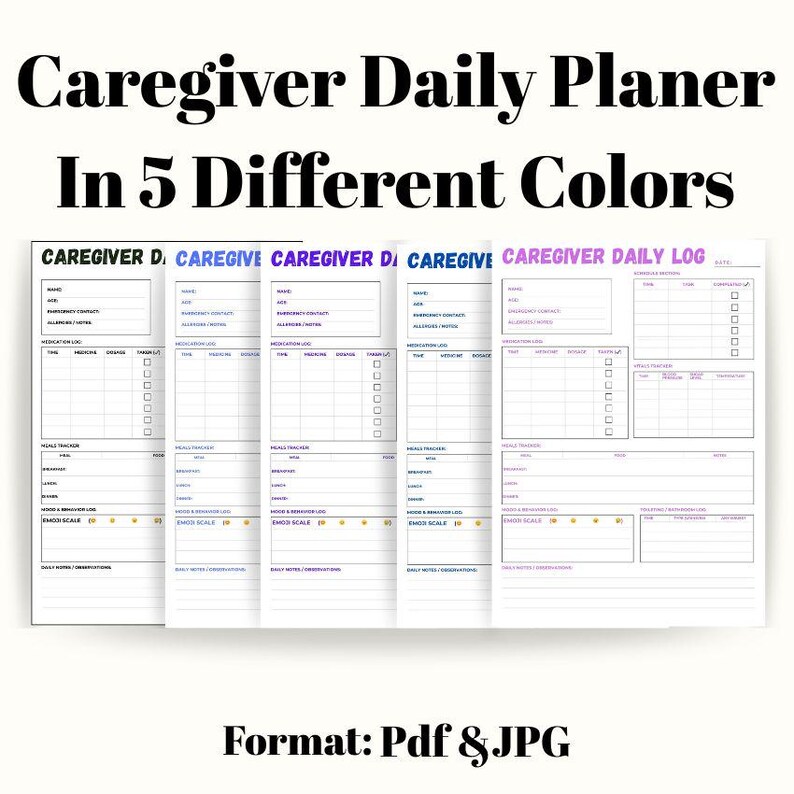Caregiver Daily Log | Elderly Care Log Printable Medical Organizer (PDF ...