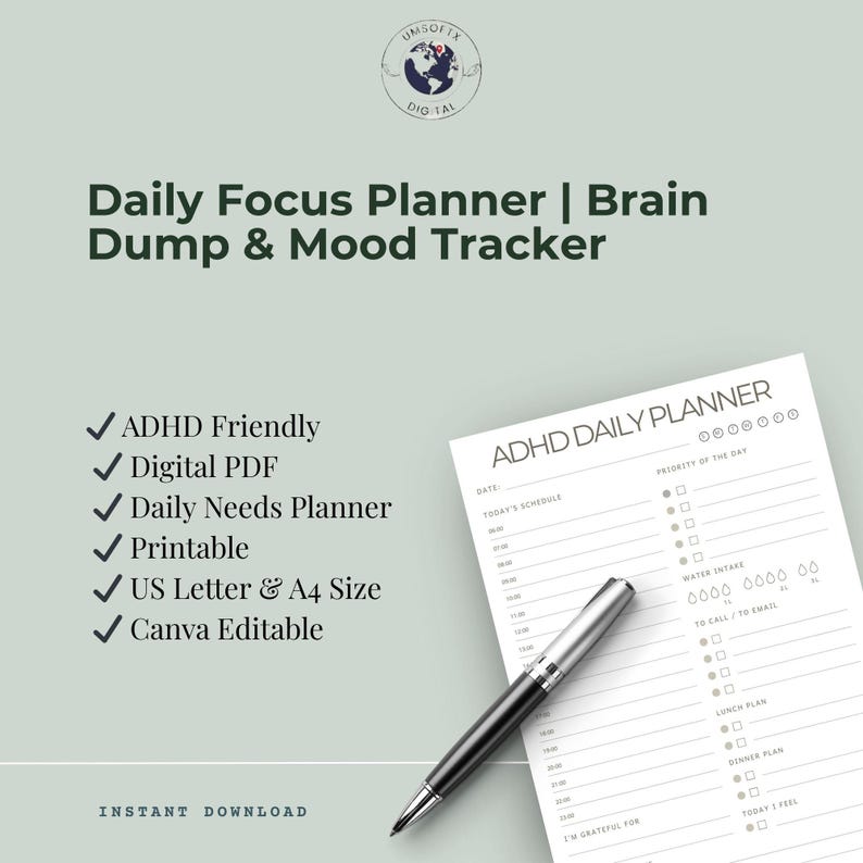 ADHD Daily Planner | Printable Habit Tracker, Fillable & Editable (PDF ...