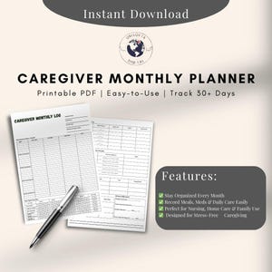 Caregiver Monthly Planner Printable: Home Health Tracker (PDF Download)