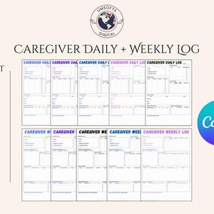 Caregiver Planner Medical Binder Records Printable | Caregiver Daily + Weekly Task Log Home Health Nurse Elderly Care Checklist