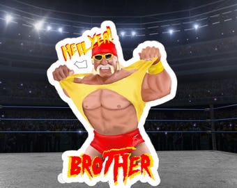 Pegatina de homenaje a Hulk Hogan: diseño retro de lucha libre