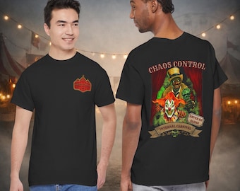 Camiseta Infernal Carnival HHN 35, camiseta de terror Chaos Control, camiseta gráfica Dark Carnival, productos inspirados en Halloween Horror Nights.