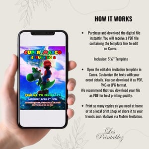 Invitación de cumpleaños editable de Mario Galaxy, invitación para fiesta de cumpleaños de Super Mario, invitación imprimible de la película Mario Galaxy 2026, descarga instantánea. imagen 4
