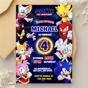 Editable Sonic Birthday Invitation, Sonic the Hedgehog Birthday Invitation, Editable Sonic,Printable Kids Birthday Invitation,Sonic Template