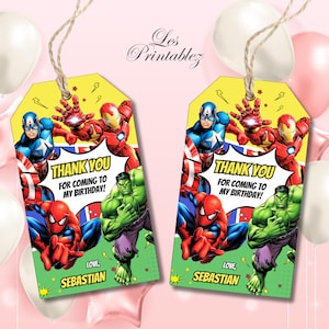 Editable Superheroes Birthday Party Favor Tag, Superhero Thank You Tag, Avengers Kids Birthday Gift Tag, Superhero Printable Thank You Tag