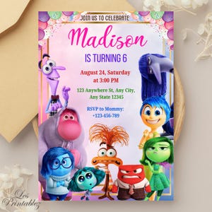 Convite de aniversário editável de Divertida Mente 2, convite de Divertida Mente 2, convite de aniversário infantil, modelo editável, convite para festa para imprimir