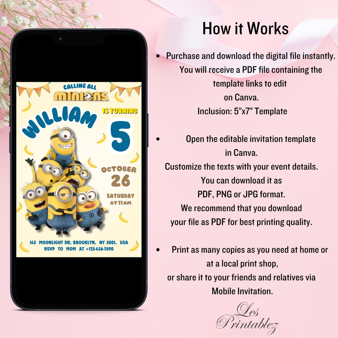 Editable Minions Birthday Invitation, Minions Birthday Party,printable ...