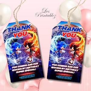 Bearbeitbarer Sonic the Hedgehog-Geburtstagsfeier-Bevorzugungsanhänger, Sonic 3 Dankeschön-Tag, Sonic Shadow Kindergeburtstagsgeschenkanhänger, druckbares Dankeschön-Tag