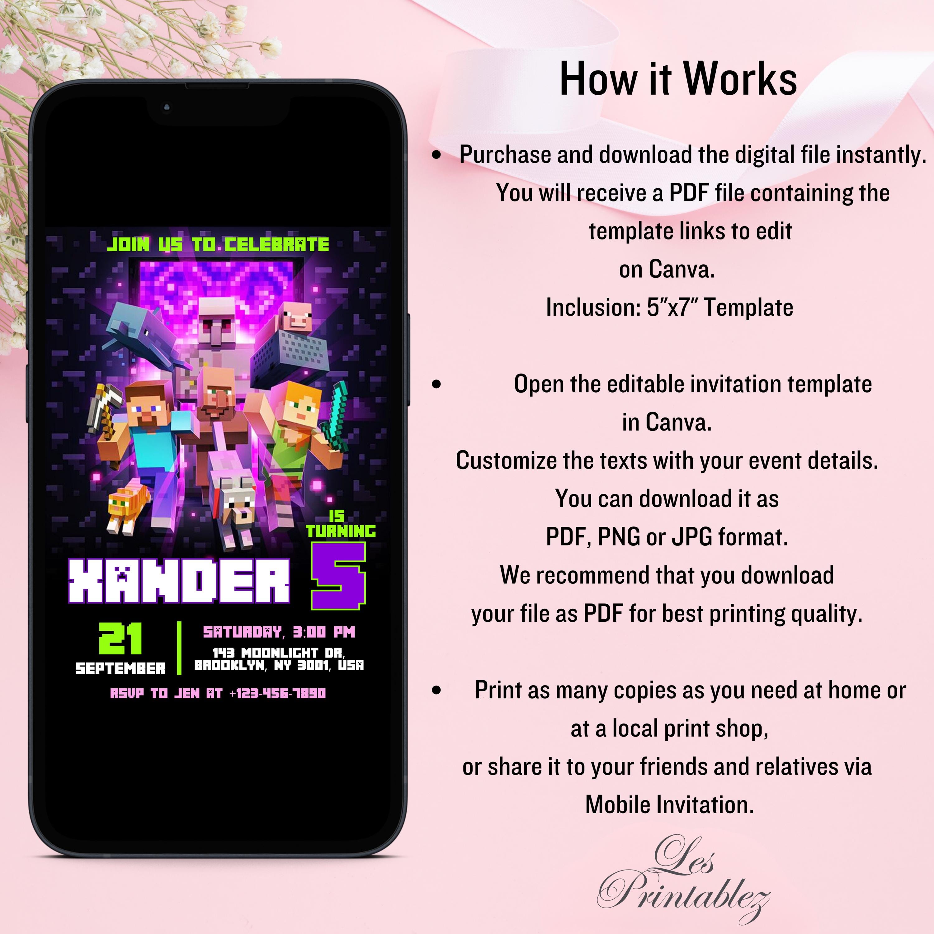 LesPrintablez Minecraft Invitation