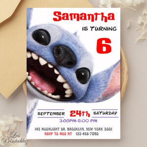 Invitación de cumpleaños editable de Stitch, invitación de Stitch, invitación para fiesta de cumpleaños de Lilo y Stitch, invitación imprimible de Stitch, película de Stitch