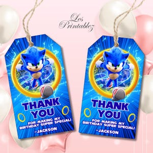 Bearbeitbarer Sonic the Hedgehog Geburtstagsparty Favor Tag, Sonic 3 Dankeschön Tag, Sonic Geburtstagsgeschenk Dankeschön Tag, druckbares Dankeschön Tag