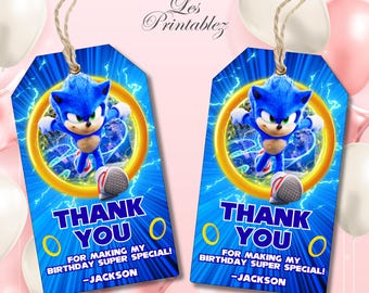 Etiqueta de regalo de cumpleaños de Sonic the Hedgehog editable, etiqueta de agradecimiento de Sonic 3, etiqueta de agradecimiento de cumpleaños de Sonic, etiqueta de agradecimiento imprimible