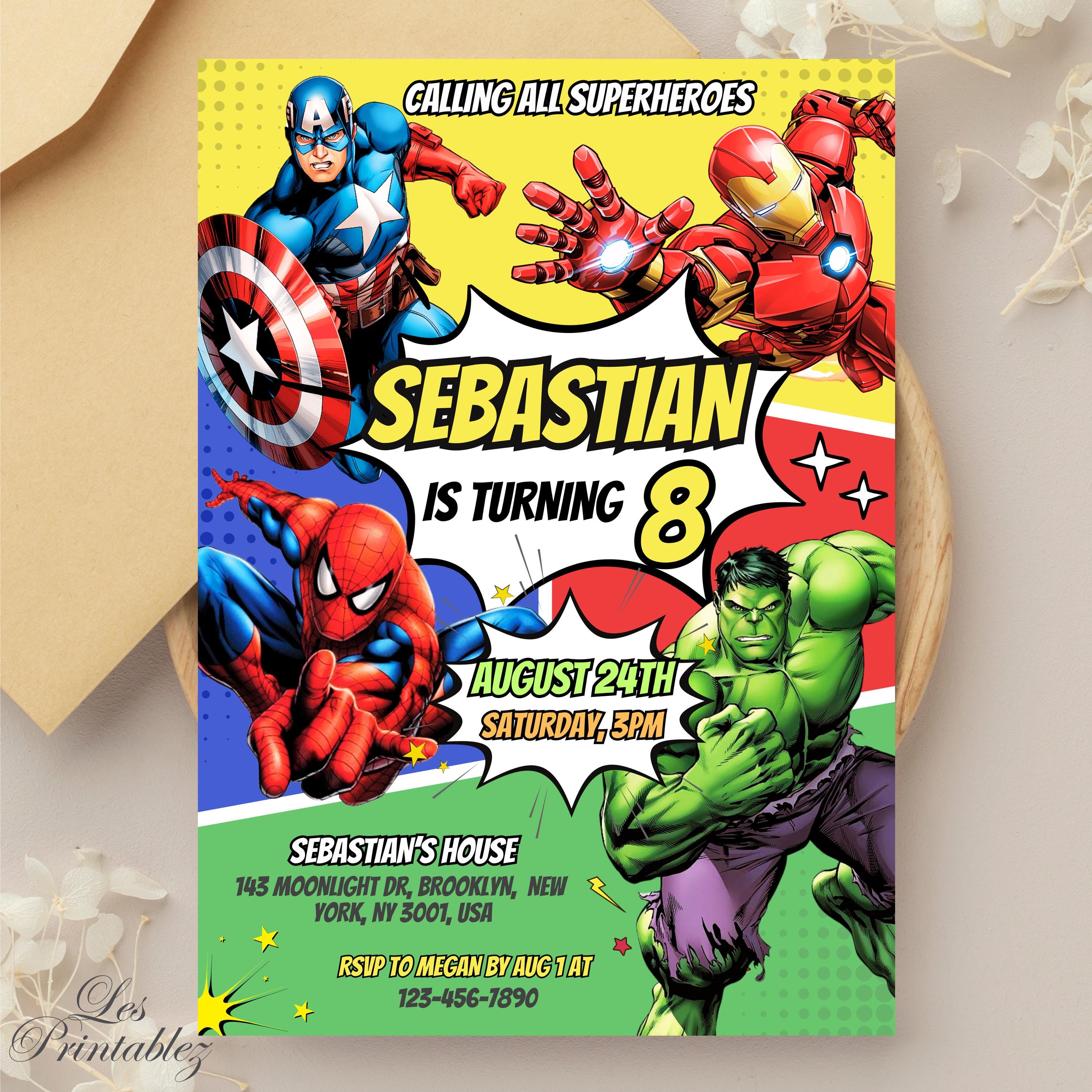 Personalised Avengers Superhero Birthday Party Invitations – 170gsm Silk Artboard – Boys & Girls