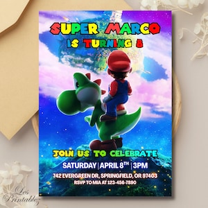 Invitación de cumpleaños editable de Mario Galaxy, invitación para fiesta de cumpleaños de Super Mario, invitación imprimible de la película Mario Galaxy 2026, descarga instantánea. imagen 1