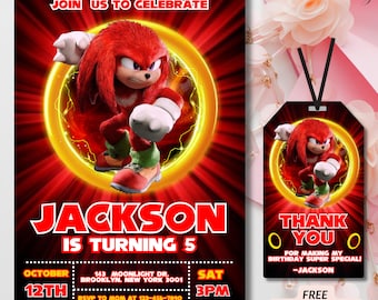Invitación editable de Knuckles el Equidna, plantilla de cumpleaños de Sonic Knuckles, invitación de cumpleaños de Knuckles, invitación imprimible, invitación de Sonic