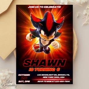 Editable Shadow Birthday Invitation, Sonic the Hedgehog 3 Birthday Invitation, Printable Kids Birthday Invitation, Shadow the Hedgehog Party