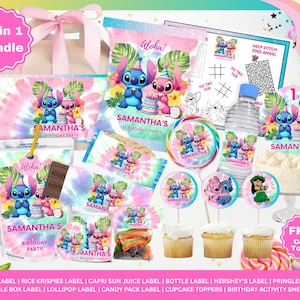 Stitch Angel Birthday Party Pack, Stitch Party Favors, Stitch Party Package, Stitch Birthday Bundle, Stitch Printable, Editable Stitch Label
