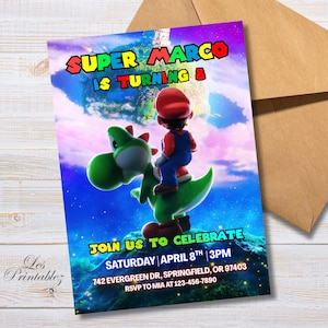 Invitación de cumpleaños editable de Mario Galaxy, invitación para fiesta de cumpleaños de Super Mario, invitación imprimible de la película Mario Galaxy 2026, descarga instantánea. imagen 5