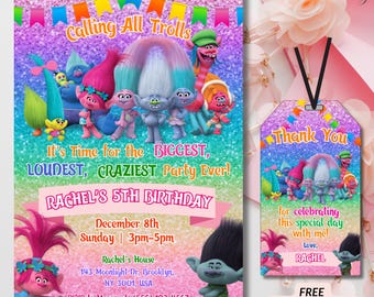 Invitación editable de Trolls, invitación de cumpleaños imprimible de Trolls, cumpleaños más loco de Trolls, fiesta más loca de Trolls, invitación para fiesta de Trolls
