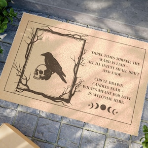 Three Times Turned The Ward Is Laid Crow Doormat / Witchy Protection Spell Mat / Ritual Threshold Decor / Gothic Home Ward