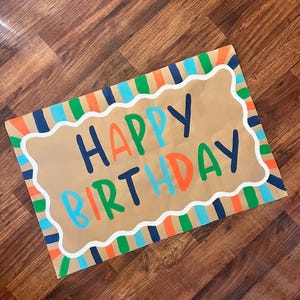 Bannière joyeux anniversaire peinte à la main/bannière en papier kraft marron/anniversaire coloré/bannière anniversaire garçons/bannière de fête faite main/prêt à être expédié