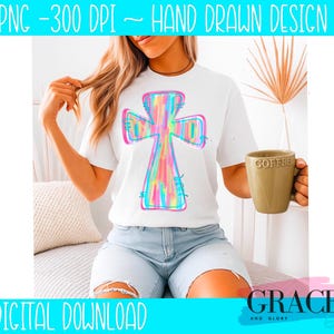 Colorful Cross PNG | Hand Painted Sublimation File | Christian T-Shirt Design