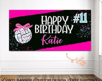 Volleyball Birthday Banner, Custom Volleyball Party Banner, Volleyball backdrop, Girls Volleyball Birthday Decoration