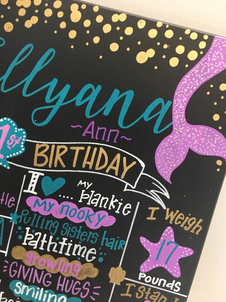 Birthday Sign Birthday Board First birthday mermaid chalkboard sign HAND-PAINTED Birthday Chalkboard Sign