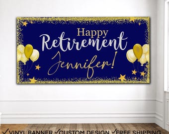 Personalized Retirement Party Banner: Custom Name, Vinyl or Digital
